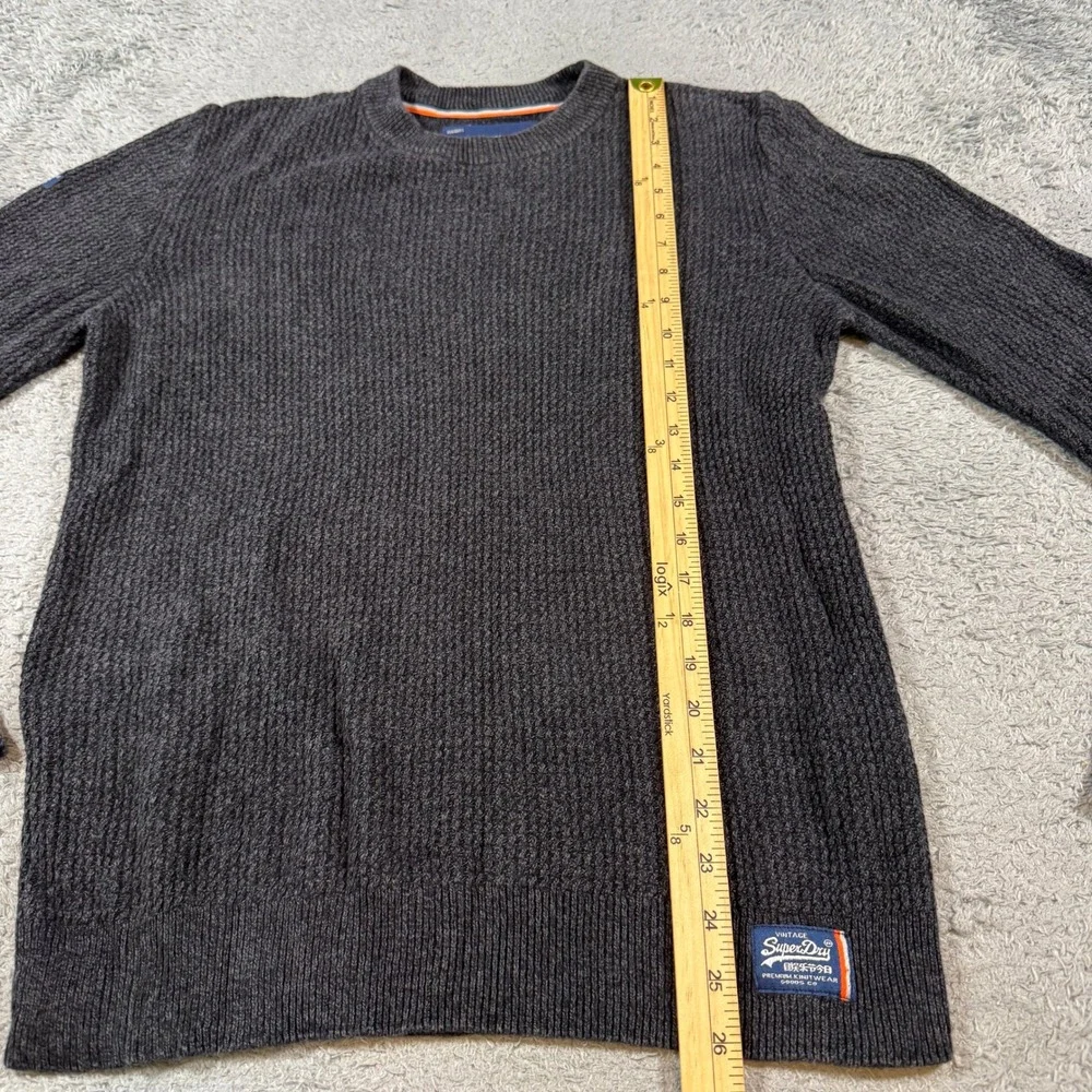 Superdry Mens M Vintage Cotton Knit Sweater Charcoal Grey